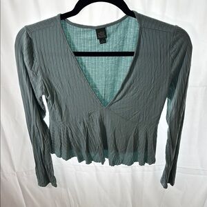 Wild Fable Teal Ribbed Crop Blouse
